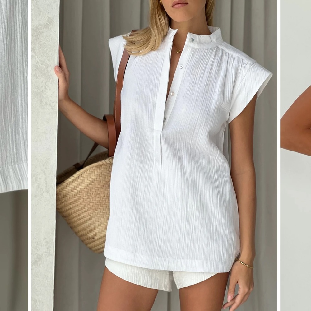 VITA GRACE Irina Cotton Day Blouse | Seashell Cream